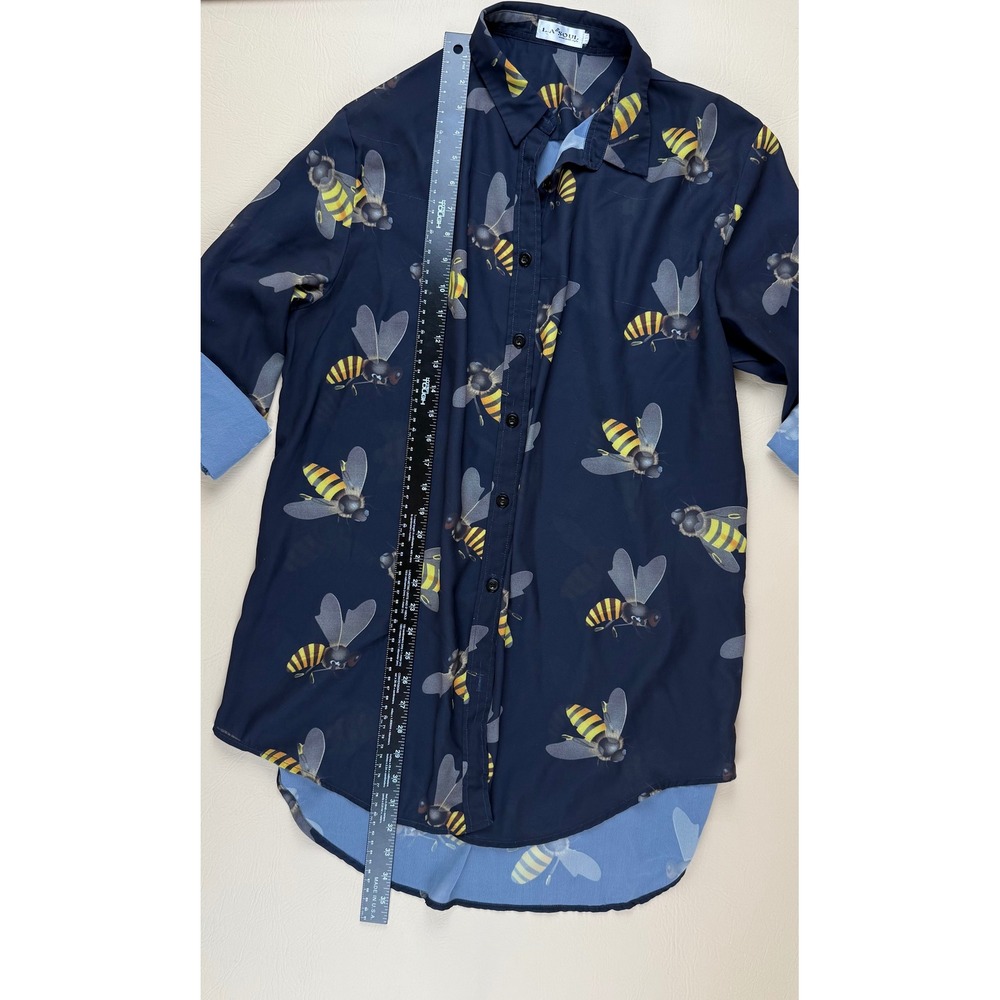 Whimsical Bee Print Button Down Tunic Roll Tab Sleeve XXL L.A. Soul - Picture 2 of 6